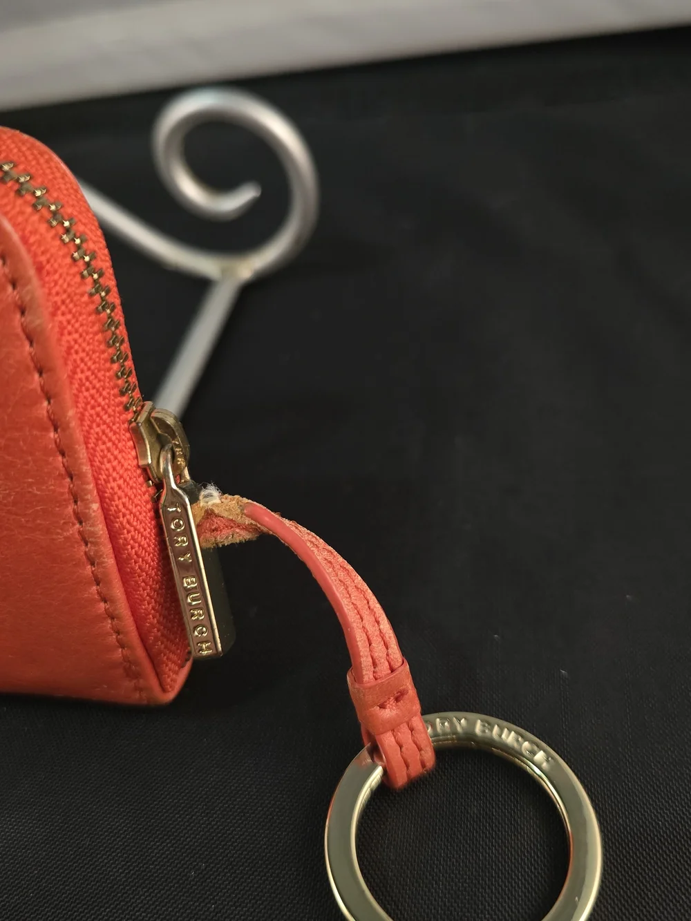Tory Burch Orange Zip Card Case Keyring